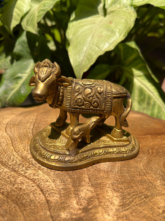 Brass Small Carved Cow With Calf