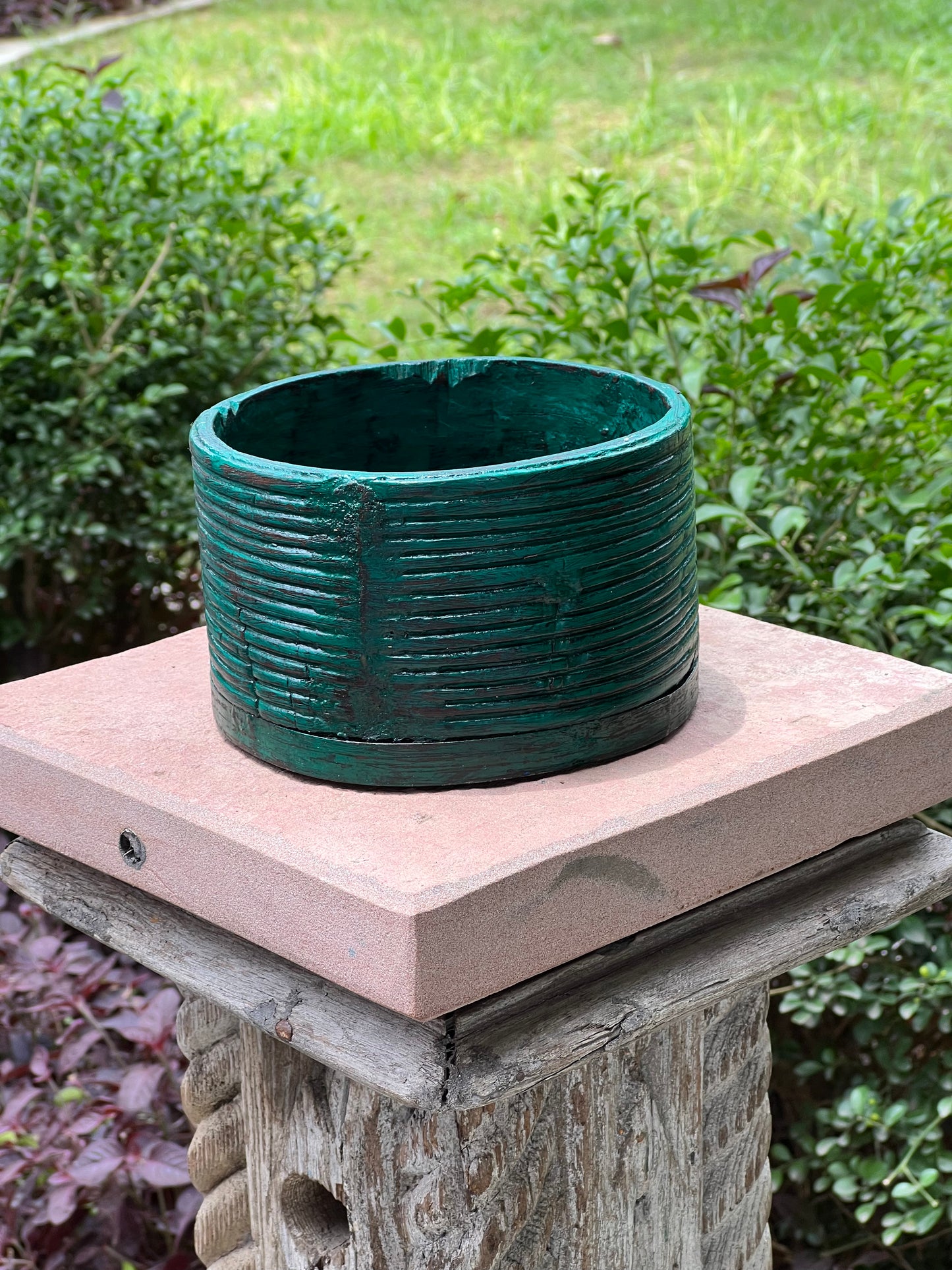Vintage Wooden Green Pot & Planter