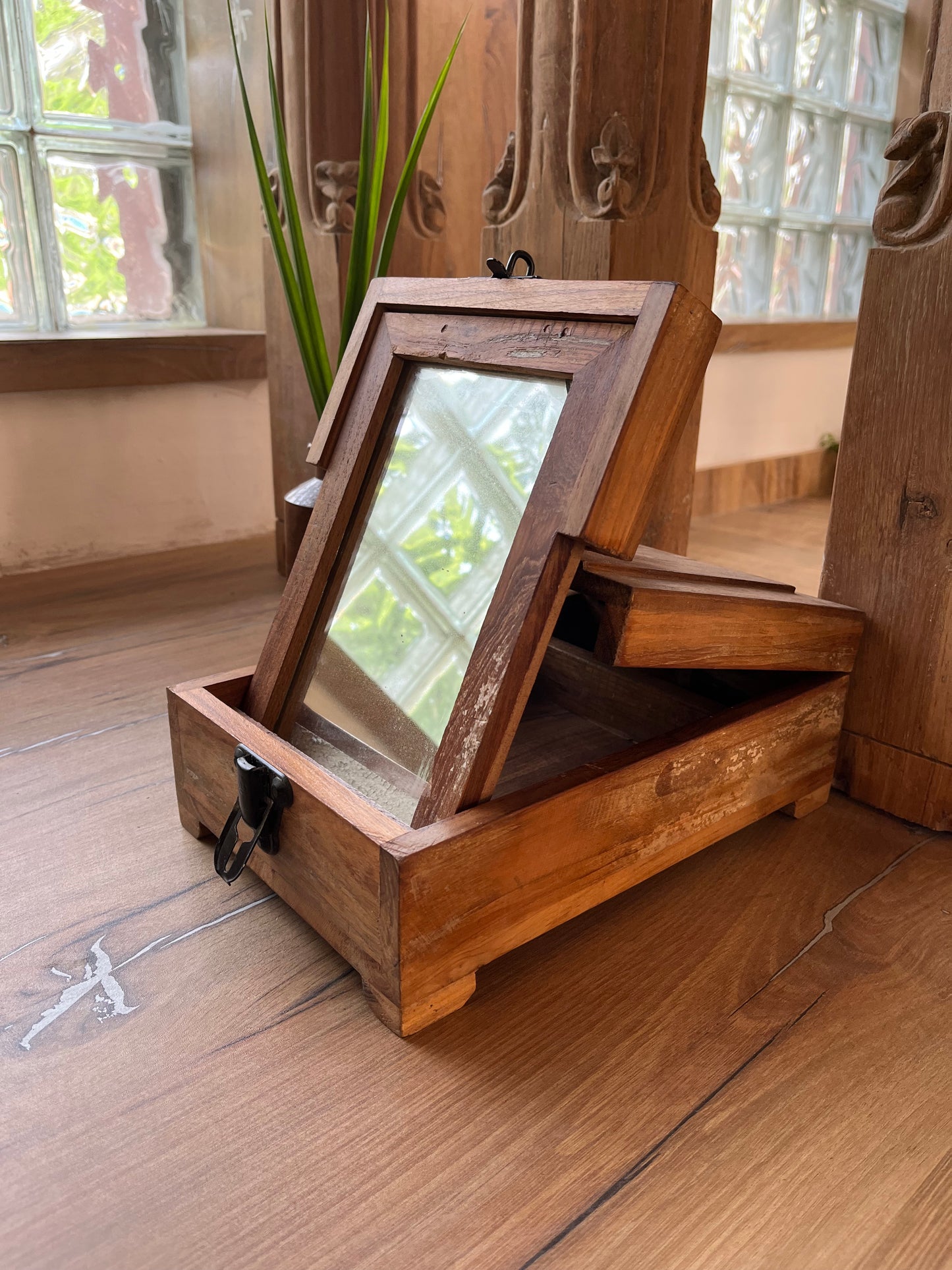 Vintage Mirror Wood Barber Box