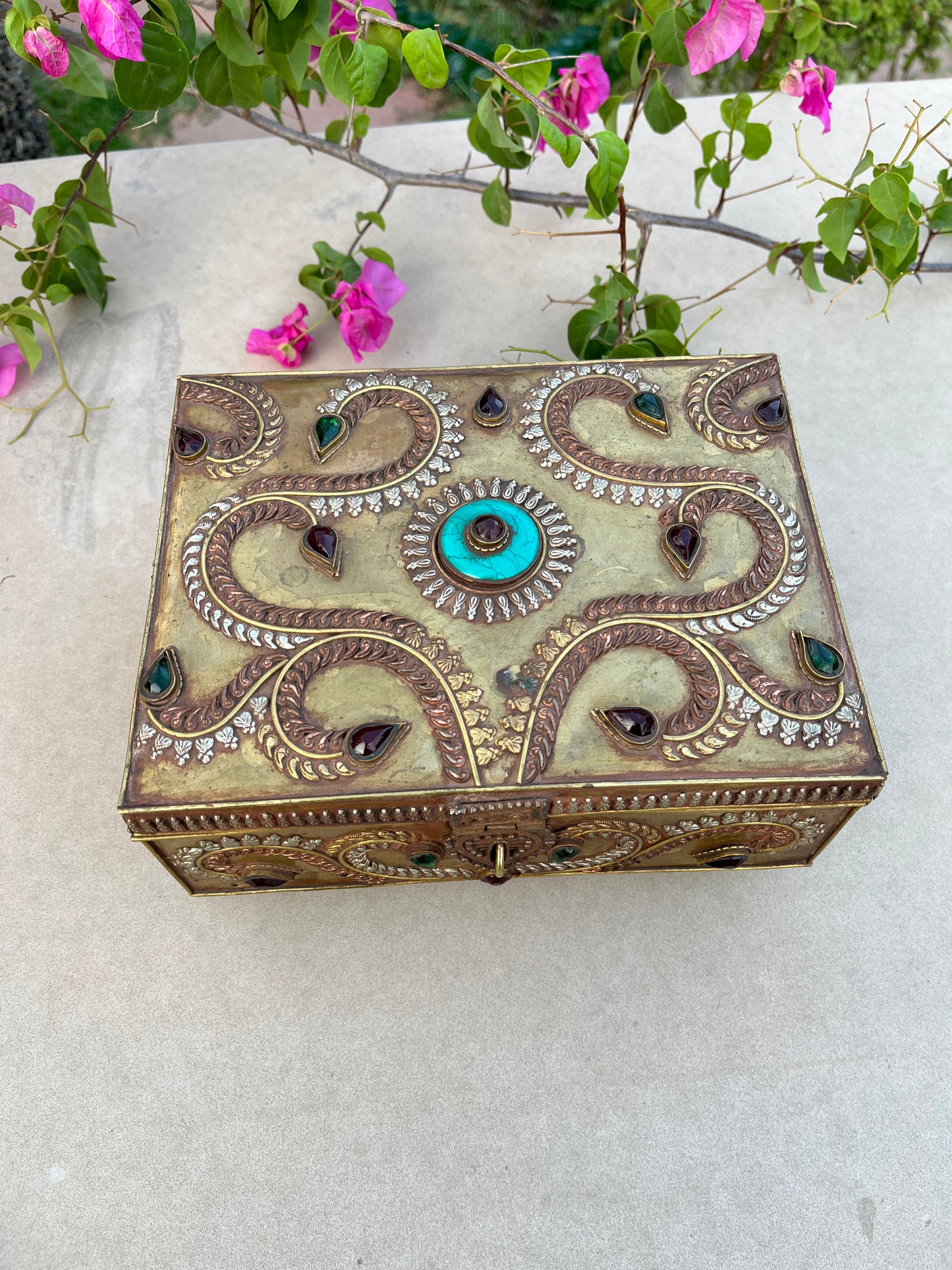 Brass Stone Carved Jewellery Box