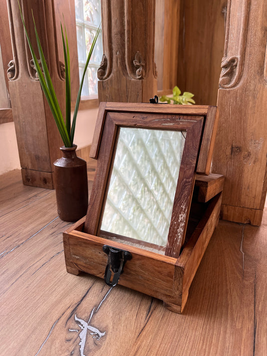 Vintage Mirror Wood Barber Box