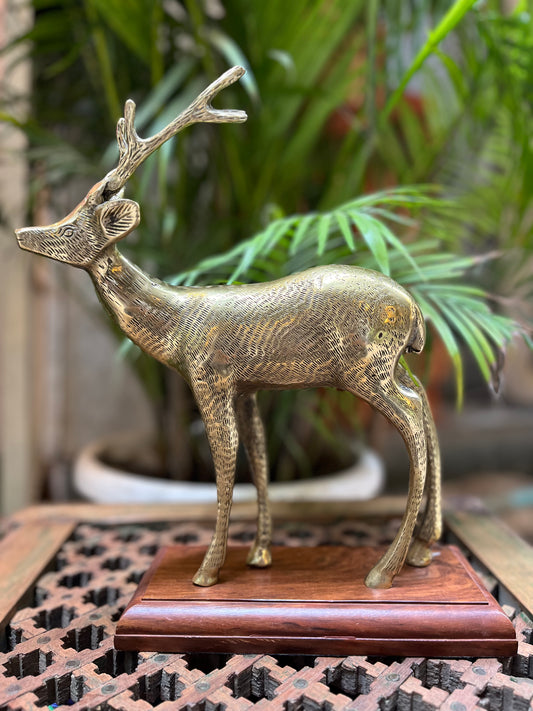 Gold Brass Deer wood stand Decorative