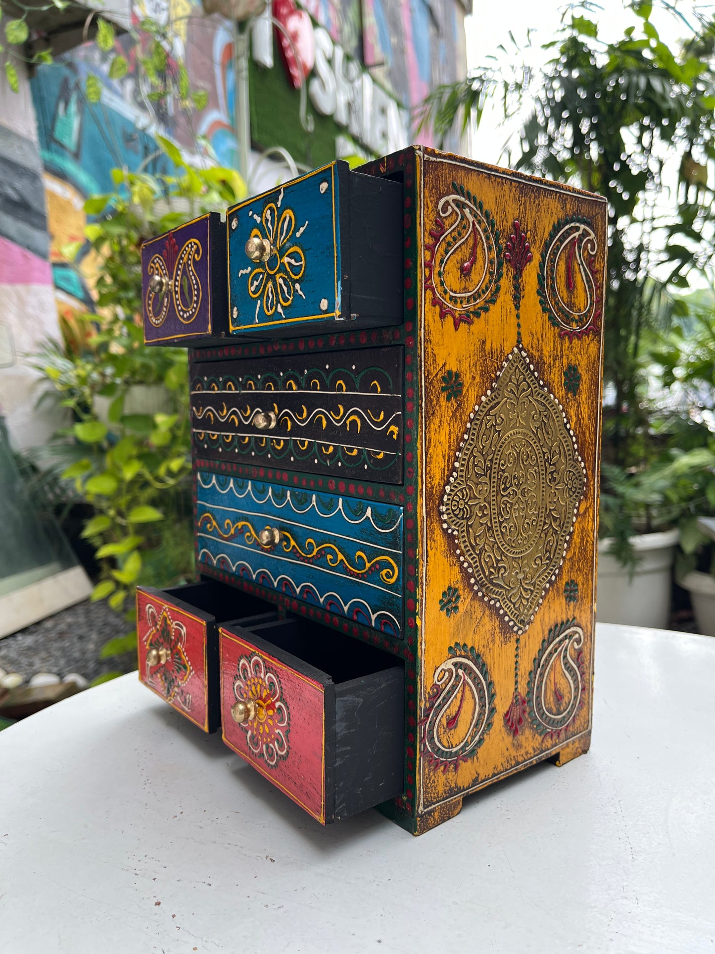 Wooden Hand painted 6 Drawer Box