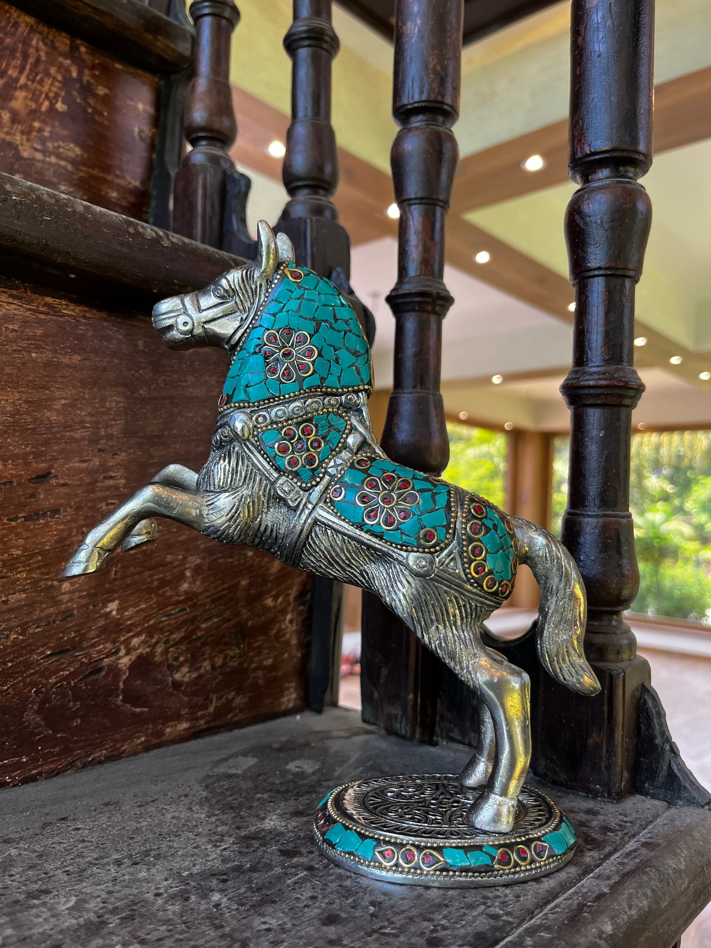 Metal Jumping horse with Stone