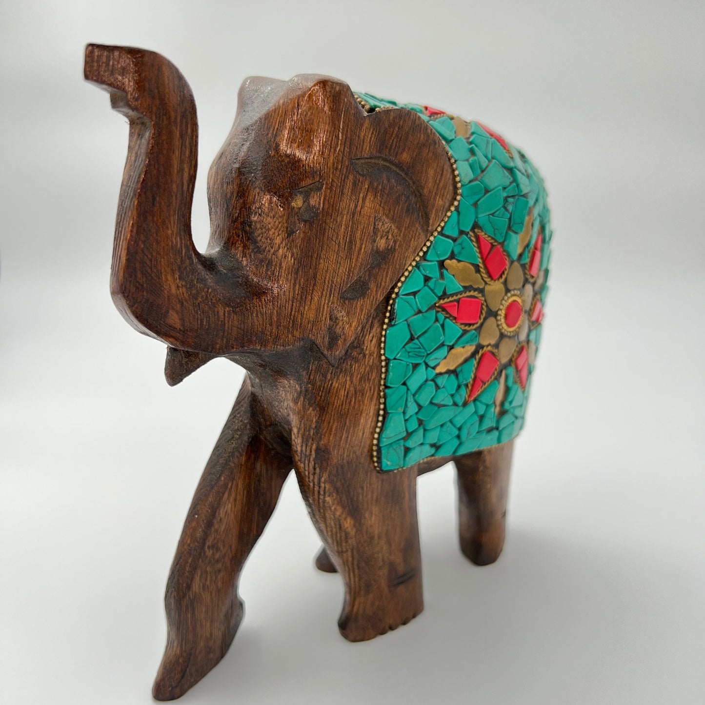 Image of Wooden Elephant with Stone Work. The Source India is an Indian Handicraft, Home Decor, Furnishing and Textiles Store. Our Mission is to allow the enhancement of India's Culture