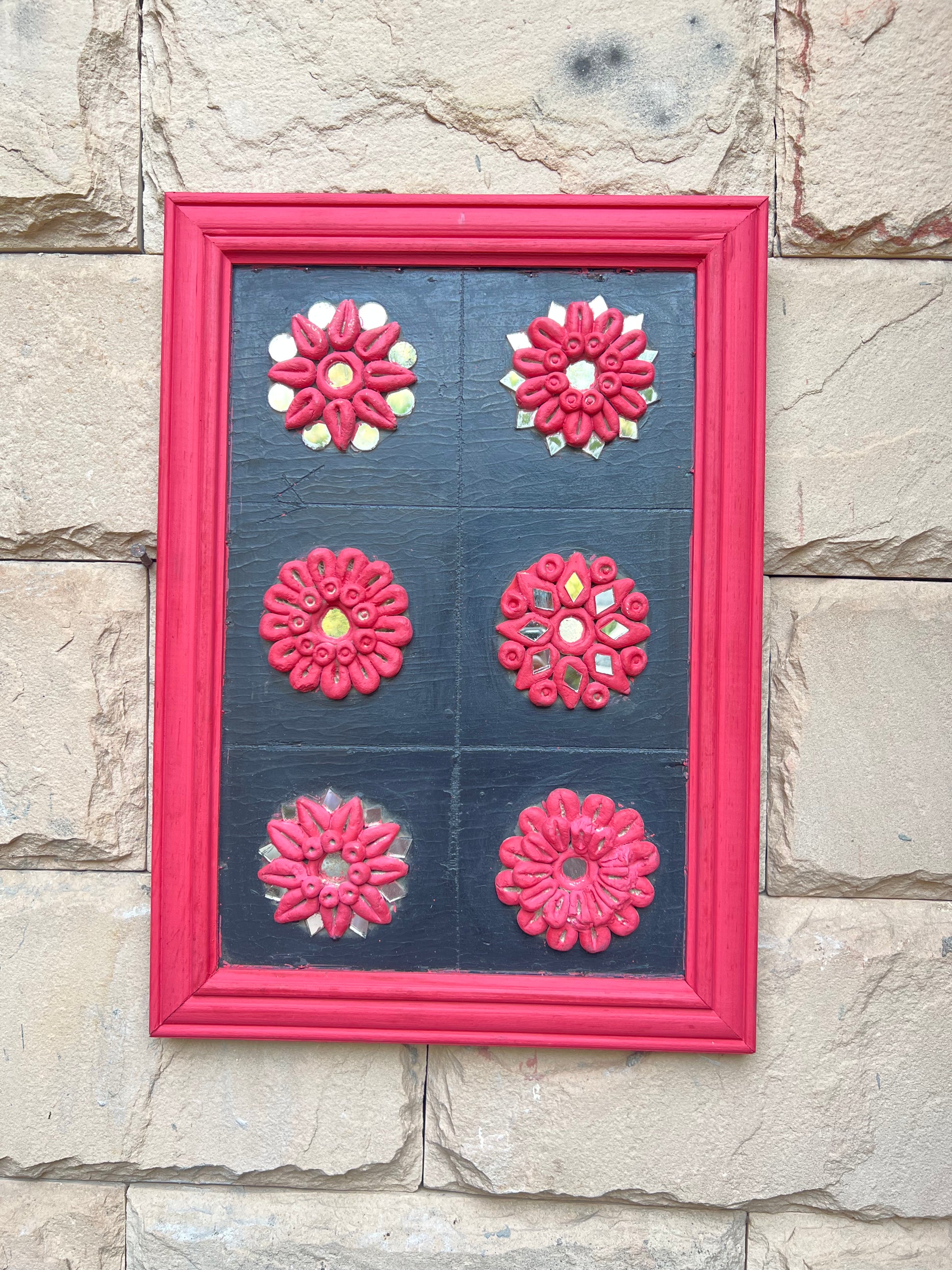 Image of Elegant and Traditional Pink Panel with Clay Flower Work  The Source India is an Indian Handicraft, Home Decor, Furnishing and Textiles Store. Based out of Hauz Khas Village New Delhi, each piece is carefully procured to allow the enhancement of India's Culture.