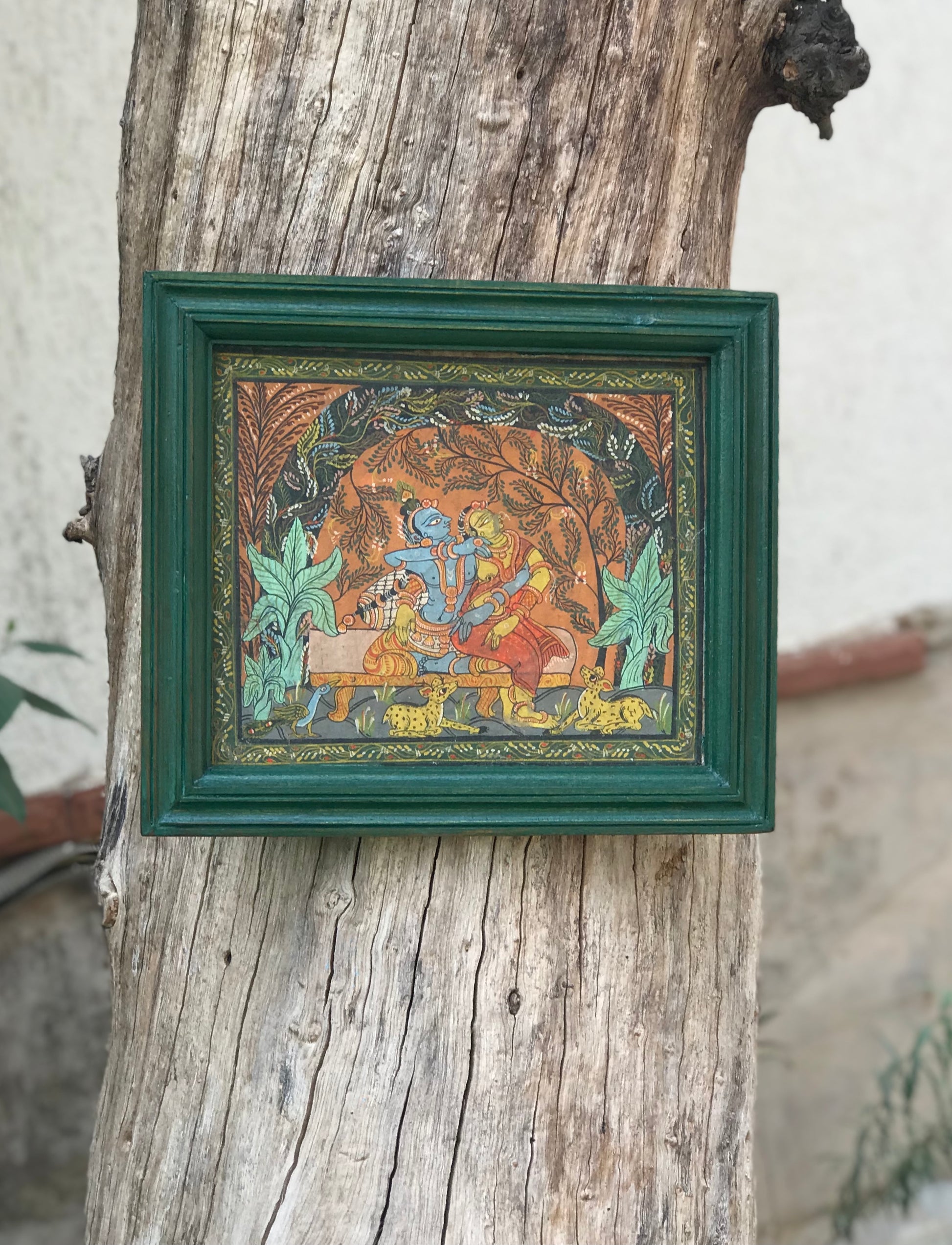 Image of Elegant and Traditional Radha Krishna Painting.  The Source India is an Indian Handicraft, Home Decor, Furnishing and Textiles Store. Based out of Hauz Khas Village New Delhi, each piece is carefully procured to allow the enhancement of India's Culture. 