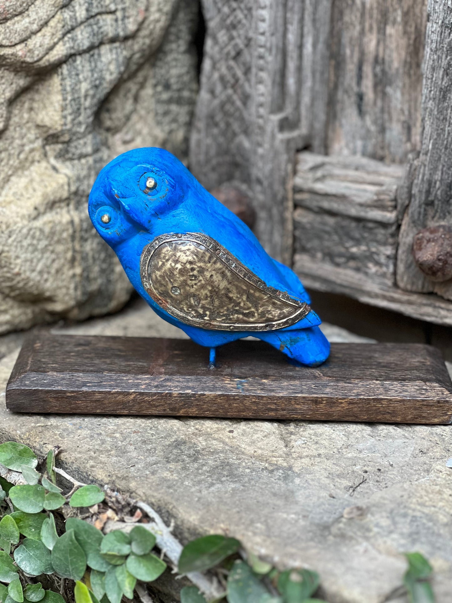Wooden Blue Owl