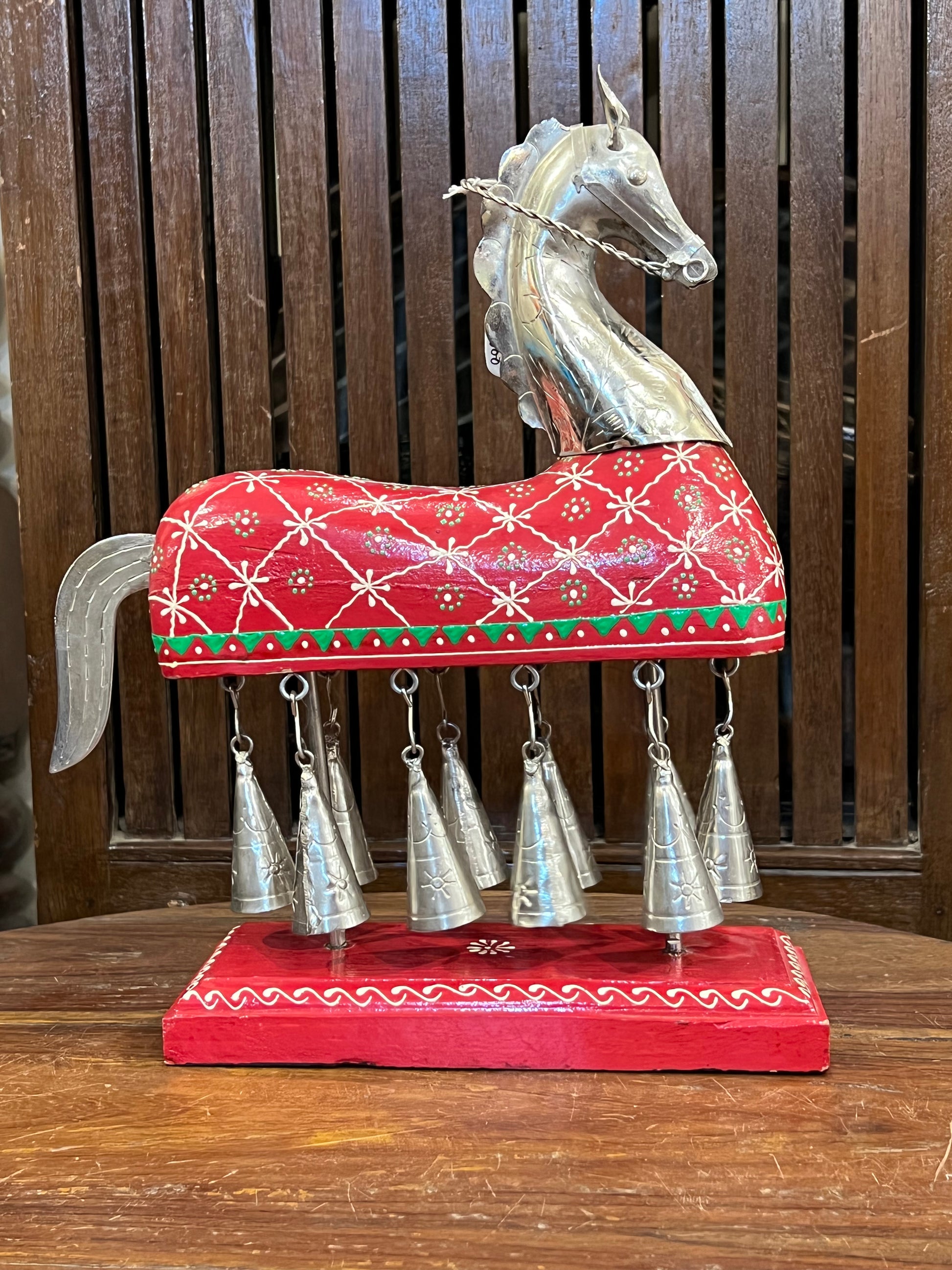 Image of Painted Horse with Bells.  The Source India is an Indian Handicraft, Home Decor, Furnishing and Textiles Store. Our Mission is to allow the enhancement of India's Culture