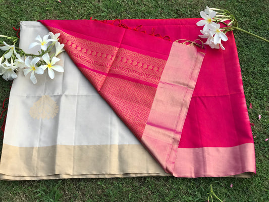 Image of Elegant and Traditional Pure Silk Kanjivaram Saree with Zari Work.  The Source India is an Indian Handicraft, Home Decor, Furnishing and Textiles Store. Based out of Hauz Khas Village New Delhi, each piece is carefully procured to allow the enhancement of India's Culture. 