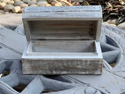 White Wooden Half Carved Box